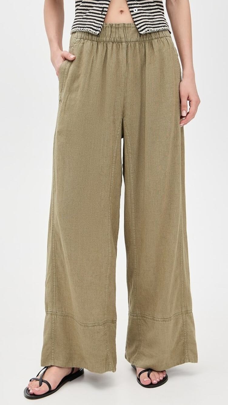 Free People Women's Medium Caiman Day's End Linen Pull On Pants Coastal B23-4